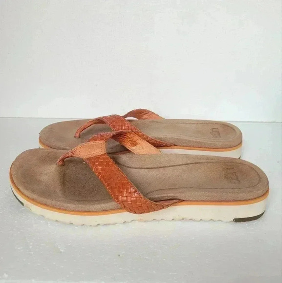 UGG Australia Lorrie Woven Leather Sandals 1016136 Fire Opal Flip Flops Thongs - Picture 1 of 6